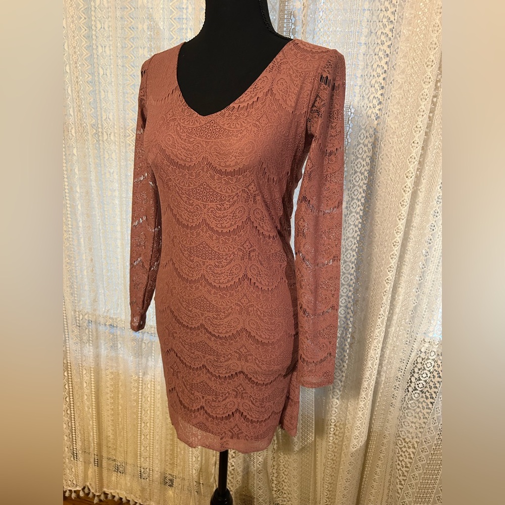 Forever 21 Pink Lace Long Sleeve Dress